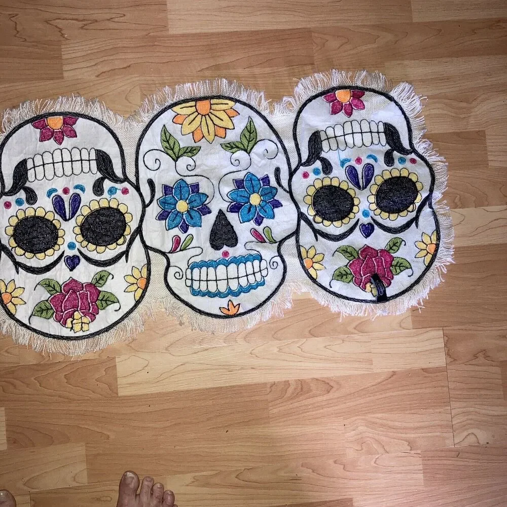 Cynthia Rowley Curious Sugar Skull Day of the Dead Halloween Table Runner